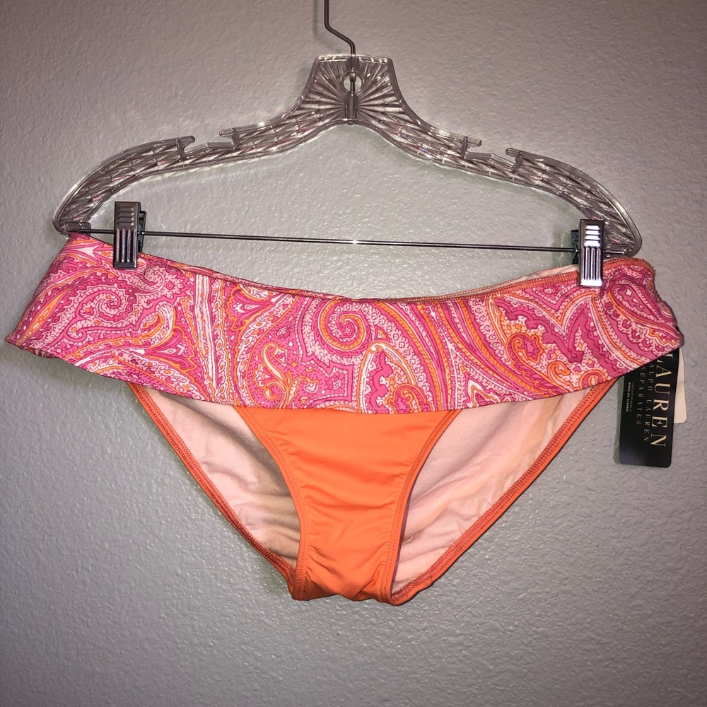 NWT Ralph Lauren Pink Orange White Paisley Swim Bottoms Womens 16